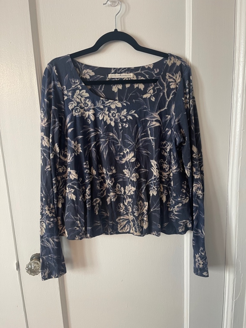 Peruvian Connection Bali Pima Cotton Blend Floral Long Sleeve Top - Picture 6 of 12